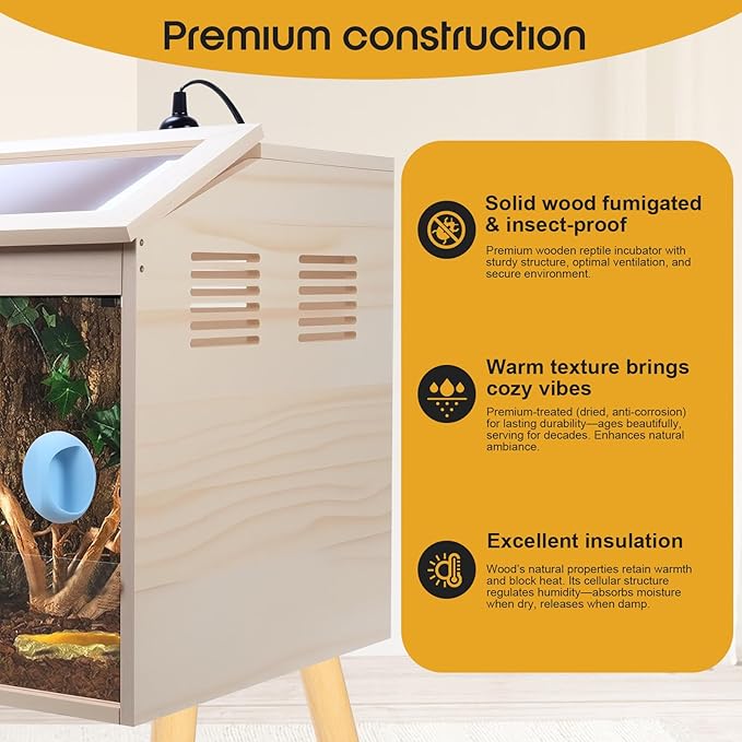 Reptile Terrarium with Stand & Ventilation - 33 Gallon Bearded Dragon Tank, Wood & Acrylic Enclosure, Reptile Tank Includes Waterproof Liner & Screwdriver (32.7" L x 14.5" W x 16.3" H)
