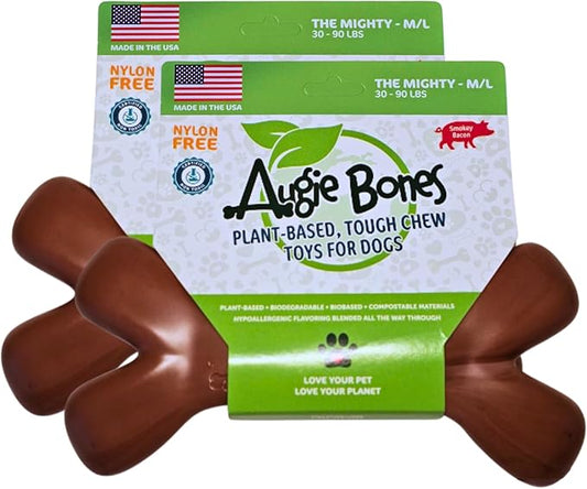 2-Pack Non-Toxic Dog Toys - Sustainable Bacon Flavored Dog Chew Toys for Aggressive Chewers - Plant-Based Bioplastic Pet Toys - Made in The USA (Mighty)