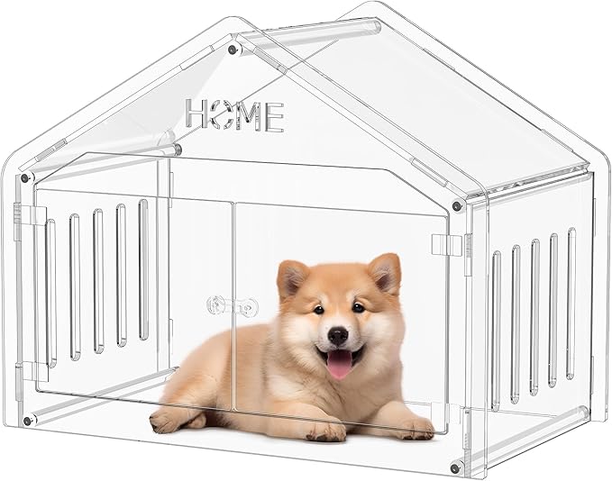Acrylic Dog House Indoor.Clear Dog Crate for Small Dogs, Modern Indoor Dog Kennel for Most Small Dog Cat Pet (Clear, 15.7 * 21.5 * 27 inch)