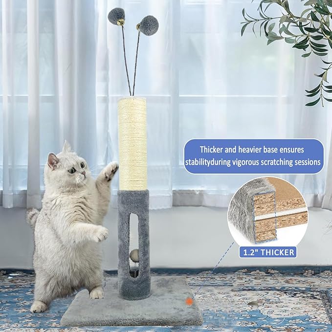 Cat Scratching Post 25 Inches Heavy Duty and Thicker Cat Scratching Post Cotton Rope with Hanging Ball and Mice Scratching Post for Indoor Cats and Adult (Gray, 25" H)