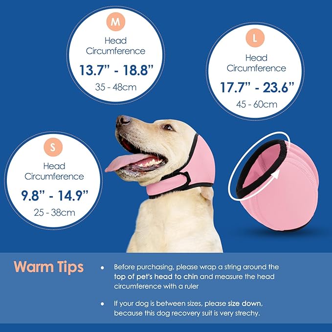 SUNFURA Dog Calming Hoodie - Anxiety Relief Quiet Ears for Dogs, Dog Ear Muffs Cover Noise Protection, No Shake Head Wraps Hematoma for Grooming, Force Drying, Bath, Light Pink L