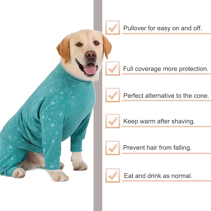 Dog Coats Autumn Winter Jumpsuit for Large Medium Dogs, Warmer Recovery Suit Polar Fleece Dog Bodysuit Lightweight Pajamas Pullover Stretchy Onesie Four-Legged Cold Weather Clothes (2XL, Green)