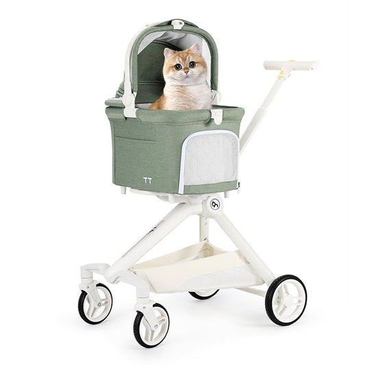 TT Lightweight Pet Stroller for Small Dog&Cat,One-Hand-Fold Pet Travel Stroller with Canopy and Cup Holder, 4-Way Convertible Carrier.Green