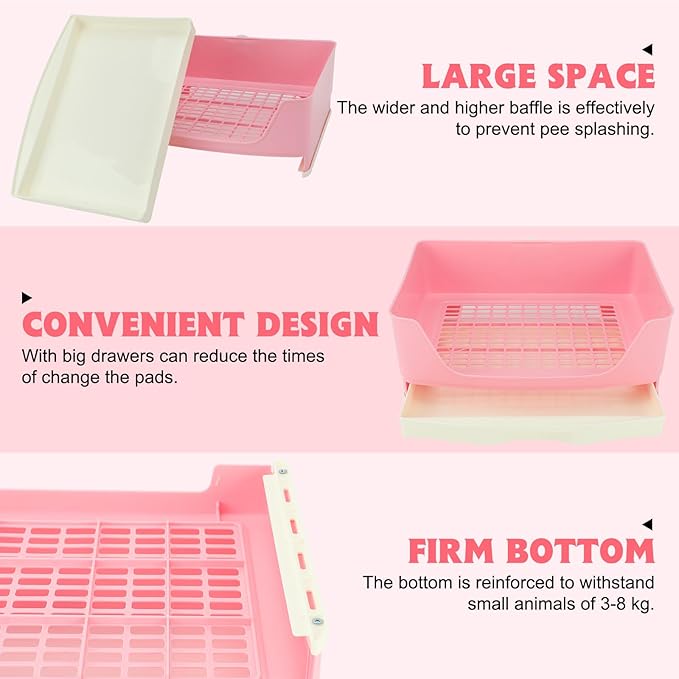 BWOGUE Large Rabbit Litter Box Toilet,Potty Trainer Corner Bedding with Drawer Larger Pet Pan for Adult Guinea Pigs, Rabbits, Hamster, Chinchilla, Ferret, Galesaur, Small Animals(Pink)