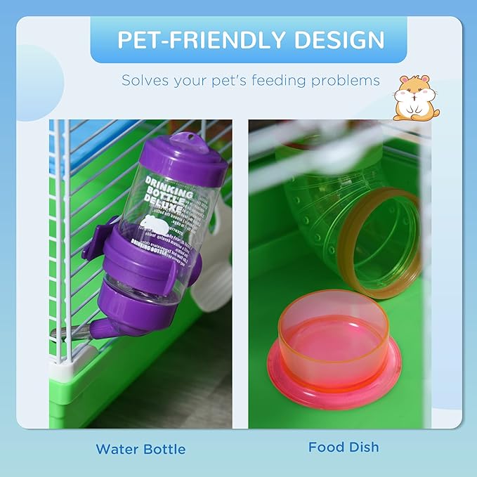 PawHut 18" 5 Tier Hamster Cage with Tubes and Tunnels, Small Animal Cage with Portable Carry Handle, Gerbil Cage with Water Bottle, Food Dish, Exercise Wheel