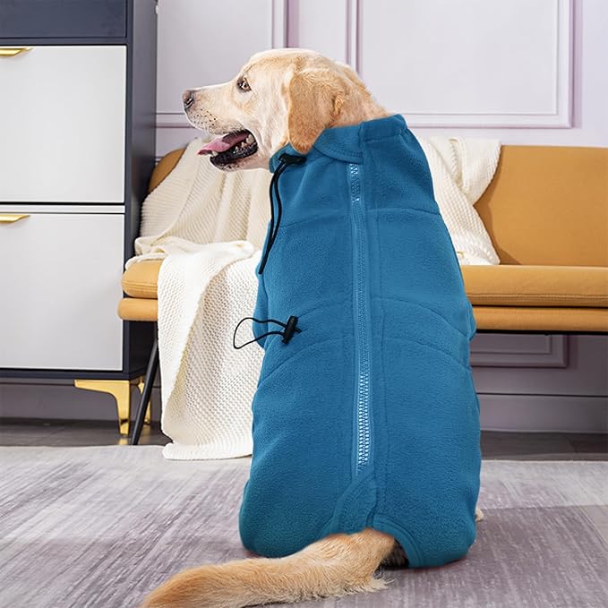 ROZKITCH Dog Winter Coat Soft Fleece Pullover Pajamas, Pet Windproof Warm Cold Weather Jacket Vest Cozy Jumpsuit Apparel Outfit Clothes for Small Medium Large Dog Walking Sleep 2XL