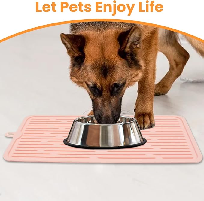 Ptlom Pet Placemat for Dog and Cat, Mat for Prevent Food and Water Overflow, Suitable for Medium and Small Pet, Pink, Silicone