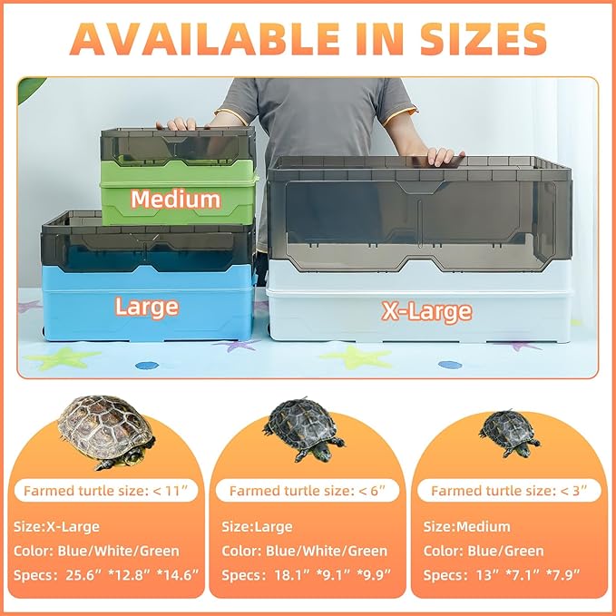 Turtle Habitat Tank Kit– Fresh Filtration, Waterplay Fun, Diverse Living, Heat Lamp, Water Pump and Convenient Water Changes in Tanks Habitat Kits Turtle cage (Green, Large)