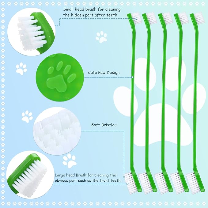 Dog Tooth Brush Pet Toothbrush Soft Grooming Dogs Toothbrush Dog Double Sided Puppy Long Handle Brush for Large and Small Teeth Cleaning Dental Oral Care(70 Count,Green)
