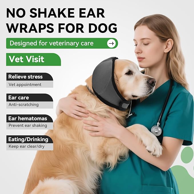 Dog Ear Covers for Bath, Dog Ear Muffs Noise Protection, Elastic Waterproof Ear Protector with Calming Hoodie Design for Fireworks, Vet Visits, Grooming (Gray, Small)