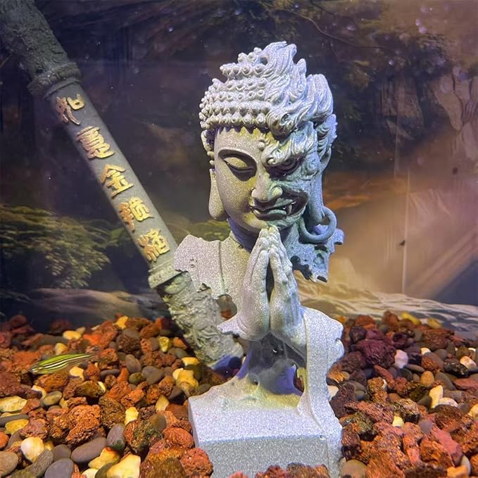 livelyfish Meditating Buddha Statue Zen Garden Statues Sandstone Thinker Buddha Sculpture Figurine for Fish Tank Aquarium Home Decorations, Gift (C-Large)