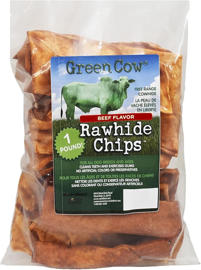 Chips Beef Flavor 1-Pound Bag - Premium Large Dog Rawhide Chews - Ideal for Agressive Chewers Dog Rawhide Treats - Durable Rawhide Bones for Large Dogs