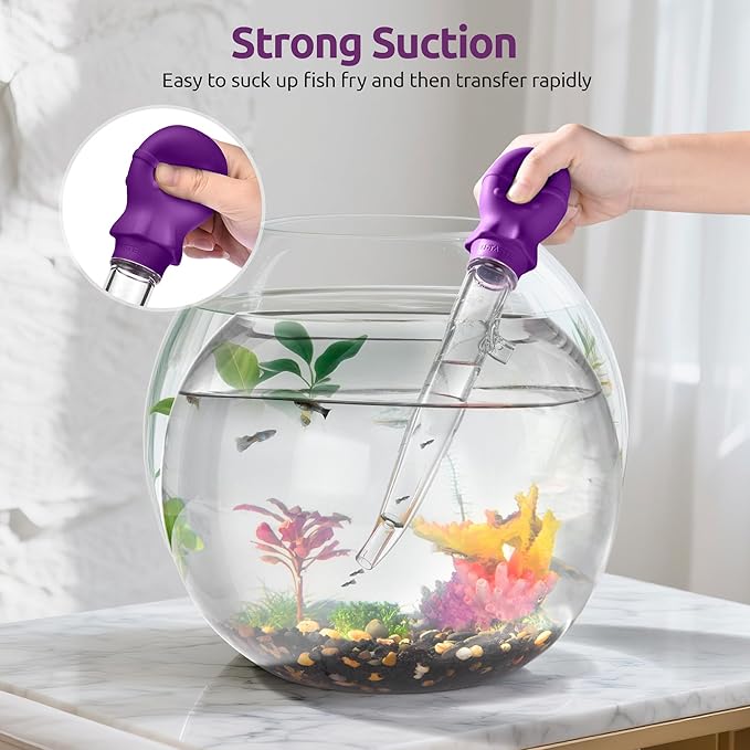 U-Taste Aquarium Pipette Cleaner: 1.5oz Coral Feeder for Fish Tank Cleaning, Manual Feeding Tube, Food Grade Siphon Dropper, Waste Remover with Strong Suction & Stand & Brush (11.98in, Purple)