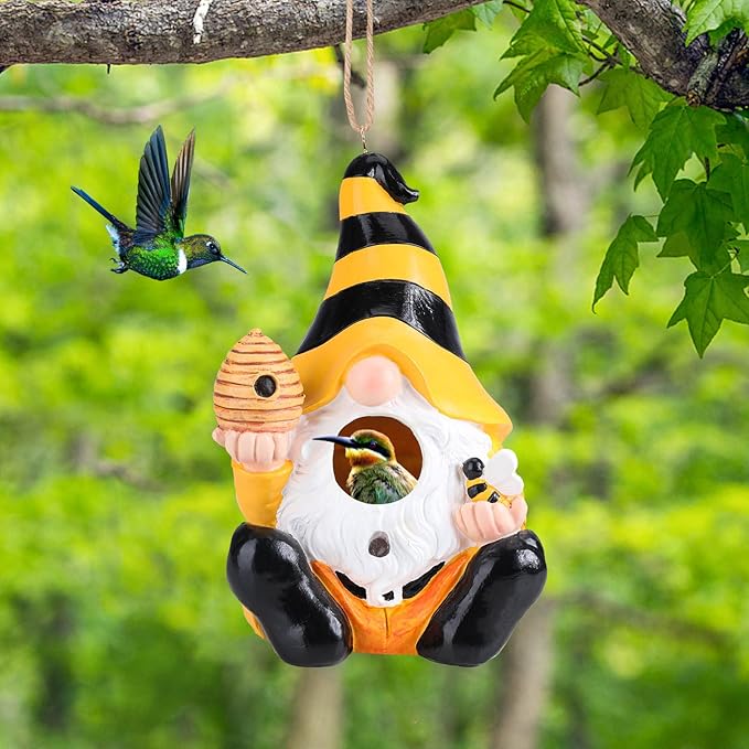 Yinns Resin Bird House, Birdhouses for Outdoors, Decorative Bird Houses, Hanging Funny Gnomes Birdhouse for Outside Garden Decor