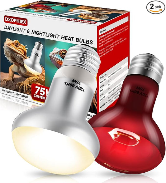 2 Pack 75W Reptile Heat Lamp Bulbs Reptile Heat Bulbs, UVA Basking Bulb and Infrared Light Bulb Combo, Basking Light for Bearded Dragon, Turtles, Snake and Lizard