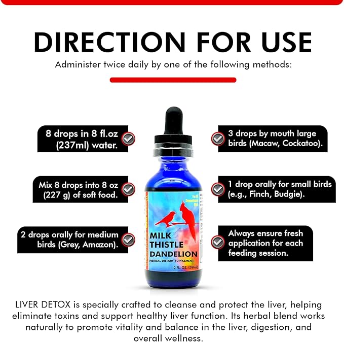 Morning Bird Milk Thistle & Dandelion Extract 2 fl oz - Organic Bird Supplement for Optimal Health – Support Liver Heath & Promotes Detox - Suitable for All Birds Species