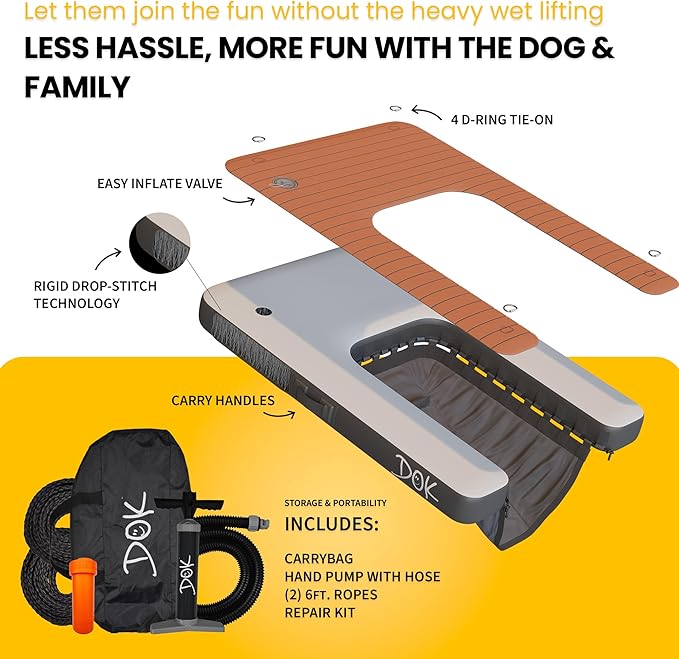 DOK Dog-DOK Mini Inflatable Dock Platform: Safe & Easy Water Access for Dogs Up to 30 lbs; Floating Non-Slip EVA Foam with Dog Boat Ramp for Pool, Dock, & Lake | Military Grade & High Visibility