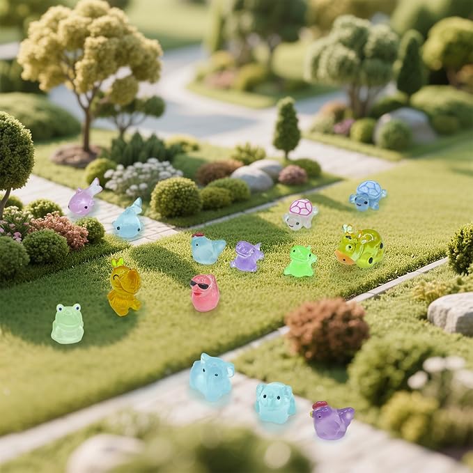 150 Pcs Luminous Mini Resin Animals Miniature Animals Figurines Tiny Little Animals Glow in Dark Small Animal Figures to Hide Mini Animals Micro Landscape Ornaments Fairy Garden Accessories