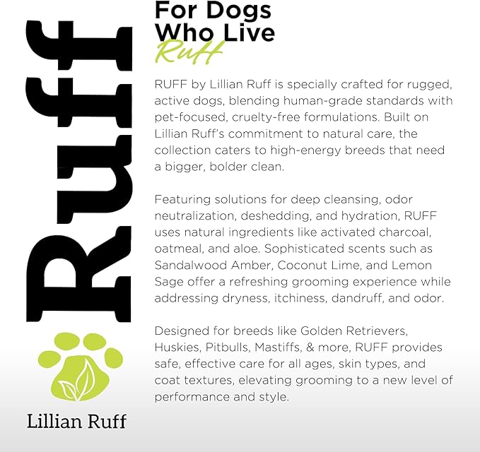 Ruff by Lillian Ruff 15:1 Concentrated Deshedding Dog Shampoo – Extra-Strength Shedding & Odor Control – Aloe, Coconut Oil & Vitamin E – Puppy Safe, USA Made - Coconut Lime – Gallon Pump