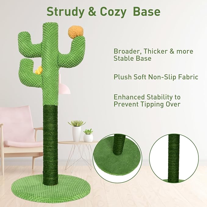 Kitten Cat Scratch Post - 25'' Cactus Scratching Posts with Sisal Cats Claw Scratcher Scratching Posts for Indoor Cats Adults,Vertical Green Cat Tree with Flower for Kitten