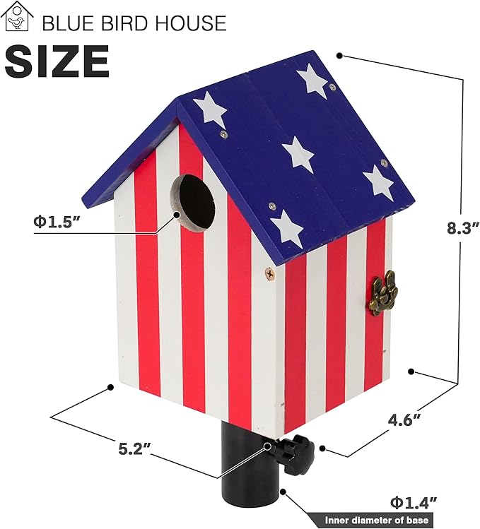 Flag Style Large Bird House for Outside with Metal Tube, Thicken Wooden Hanging Birdhouse with Clear View Panel Clear View Panel Predator Guard Nesting Box for Swallow Wren Chickadee Finch Bluebird