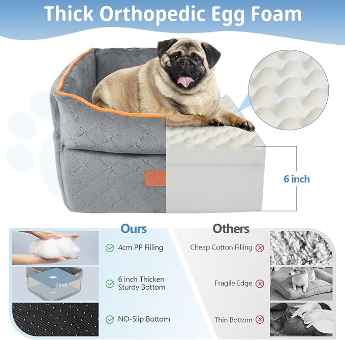 Dog Car Seat for Small Medium Dogs, Memory Foam Dog Booster Car Seat for Dogs 0-35 lbs, Anti-Slip Pet Car Seat with 2 Adjustable Leashes, Elevated Dog Car Travel Bed with Storage Pockets