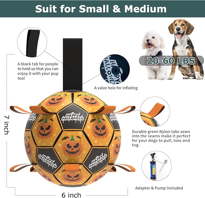 QDAN Halloween Dog Toys, Soccer Balls, Interactive Pet Toys, Puppy Dogs Birthday Gifts, Durable Dog Balls for Small Medium Dogs(6 Inch)