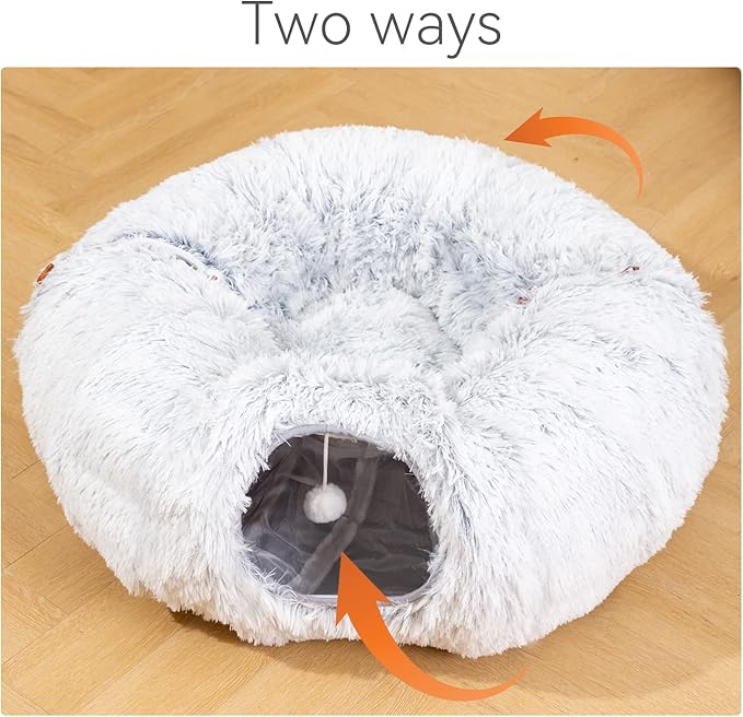 HIPIPET Winter Plush Cat Tunnel with Cat Bed for Indoor Cats,Multifunctional Cat Toys for Small Medium Large Cat.
