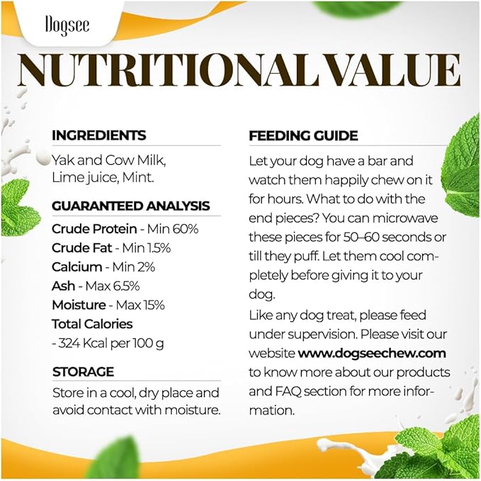 Dogsee Himalayan Yak Chews with Real Mint (Monster- 1 Bar) | Fight Bad Breath | Rich in Protein & Calcium | Long Lasting | for Cleaning Teeth