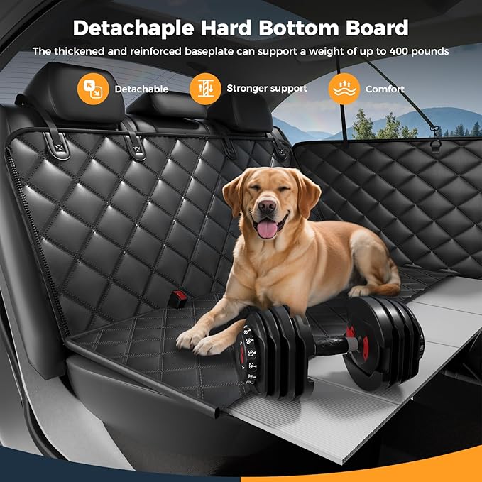 Dog Car Seat Cover for Back Seat, Hard Bottom Back Seat Extender for Dogs - Supports 400lbs, 2025 New Waterproof, Scratch Resistant, Anti Slip Portable Dog Hammock,Suitable for Cars, SUVs and Trucks