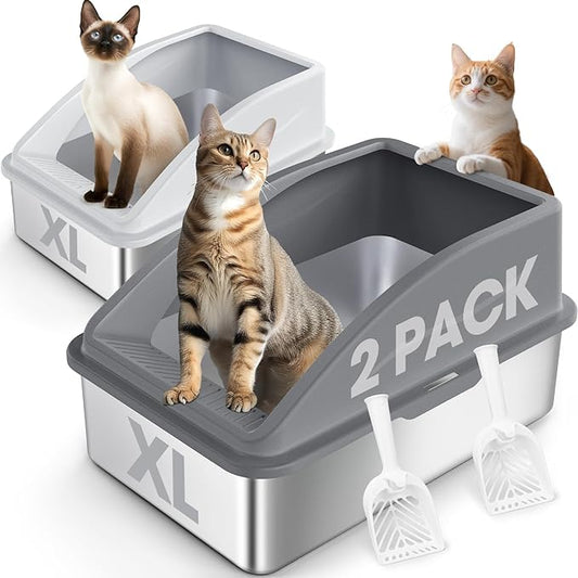 2 Pack Stainless Steel Litter Box | XL Enclosed Cat Litter Boxes with Lid for Big Cats and Multi-Cats | High Sided, Anti-Urine Leakage | Non-Stick Bottom(Multi-Colored)