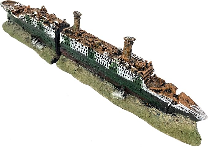 Aquarium Titanic Shipwreck Ornament - Decor Cave for Fish Tank, Sunken Ship Ornament, Aquarium Decoration - 14.2 Inches Long