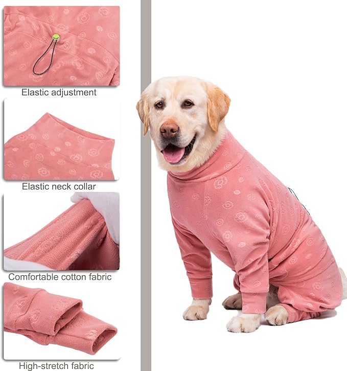 Dog Coats Autumn Winter Jumpsuit for Large Medium Dogs, Warmer Recovery Suit Polar Fleece Dog Bodysuit Lightweight Pajamas Pullover Stretchy Onesie Four-Legged Cold Weather Clothes(7XL, Pink)