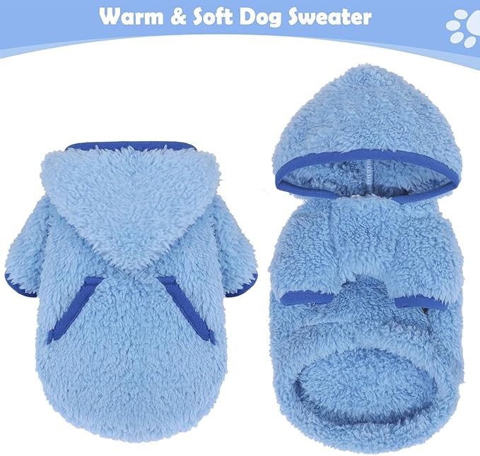 Small Dog Sweater Fleece Hoodie Girl Boy Winter Warm Puppy Clothes Chihuahua Teacup Yorkie Soft Stretchy Tiny Dog Outfits Cat Sweater Pet Clothing, Blue, M