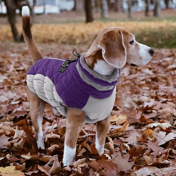 Lelepet Dog Coat Warm Dog Winter Coat Waterproof Dogs Jacket with Harness Built in Reflective Pet Fleece Vest Zip-Up Cold Weather Coats for Small Dogs Turtleneck & Windproof Coats Yorkie Purple S