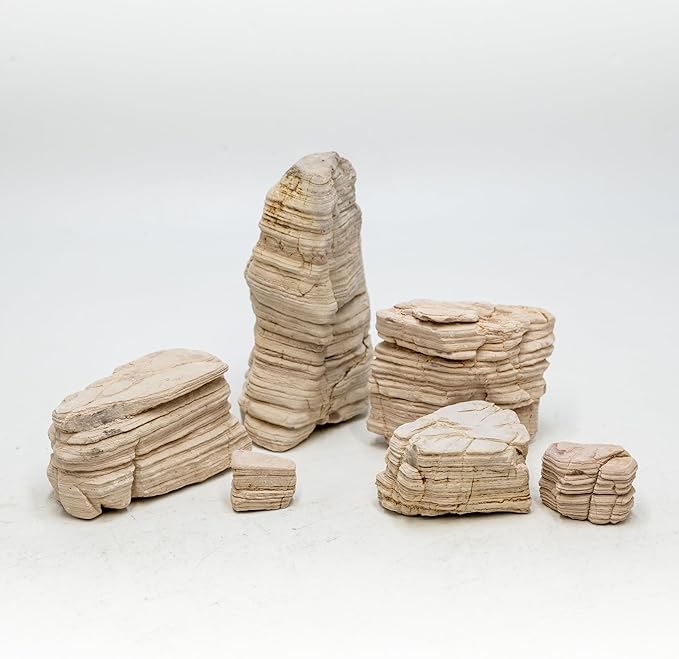 Natural Aquarium Rocks PH Neutral Stone 2-7inch Fish Rocks 10LB Pagoda Rocks for Aquariums, Landscaping Model,Tank Decoration,Amphibian Enclosures-6-7Pcs