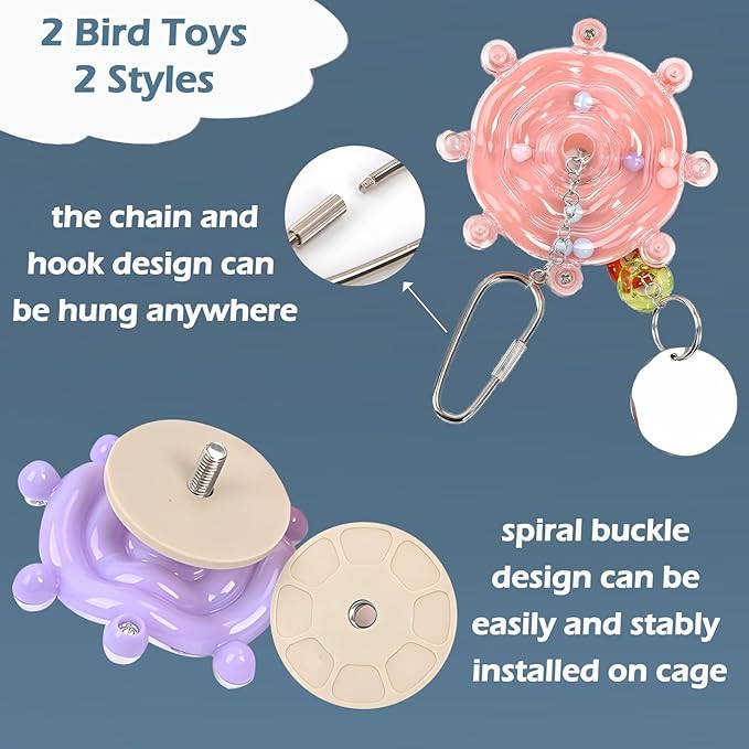 Bird Toys for Parakeets, Colorful Parakeet Toys Wheel, Interactive Spinner Rattle Parrot Toy, Cockatiel Toy for Bird Cage, Chewing Exercise for Conure, Budgies Enrichment Toys (3pcs, Rondom Color)