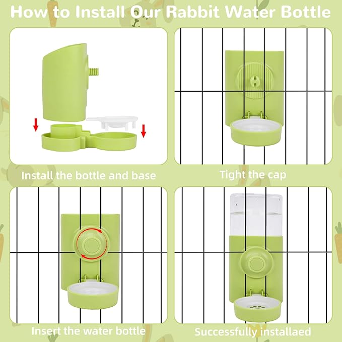 Rypet Hanging Rabbit Water Bottle Cage, 21oz Guinea Pig Water Bottle Dispenser, Automatic Small Pet Cage Water Feeder for Bunny Chinchilla Hamster Hedgehog Ferret Rat Gerbil Small Animal (Green)