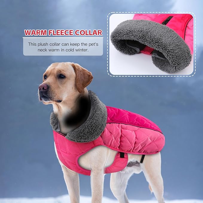 Doglay Dog Coat, Waterproof Dog Jacket Pet Winter Coat for Cold Weather with Thicken Furry Collar, Reflective Puppy Winter Jacket Warm Fleece Lining for Small Medium Large Pets