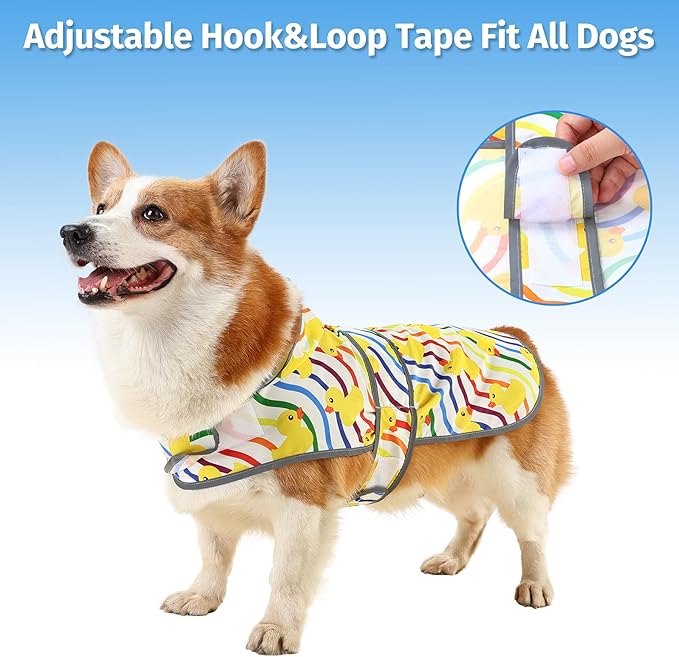 Dog Raincoat Hooded,Waterproof Rain Coat for Dogs with Adjustable Belly Strap,Reflective Strips, Lightweight Slicker Poncho Rain Jacket for Small Medium Large Dogs