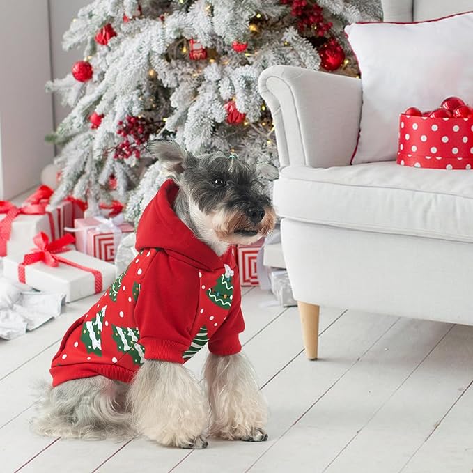 KOOLTAIL Christmas Dog Hoodie for Small Medium Large Dogs - Warm Clothes with Leash Hole, Soft Winter Pet Sweater Hat Hooded Sweatshirt, Clod Weather Coat Outfit for Puppy Cat Girls Boys Red Green, S