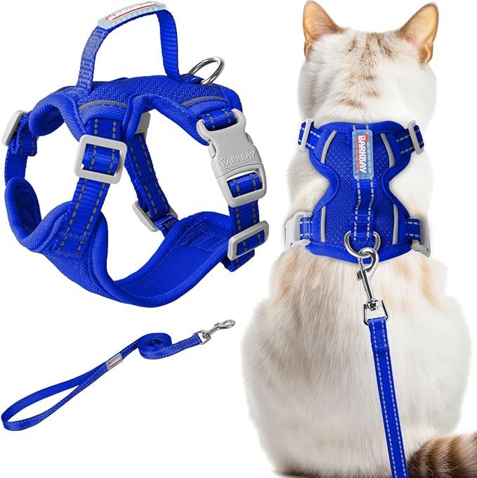Cat Harness and Leash Set Escape Proof for Kitten Walking, Soft Adjustable Top Handle Vest Harnesses for Cats, Easy Control Breathable Reflective Small Medium Large, Sapphire Blue,XXS