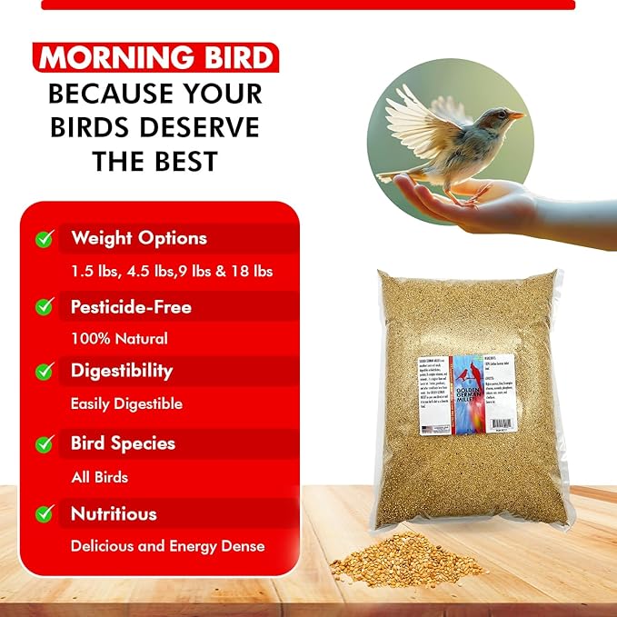 Morning Bird Golden German Millet – Bird Seed & Parakeet Food with Protein, Vitamin B & Fiber – Easy-to-Digest Millet Seed, Natural Food & Daily Nutrition Supplement for All Type of Bird 9 lbs