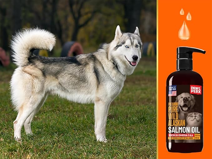 Salmon Oil Food Topper for Pets; Premium-Pure Alaskan Omega 3 Supplement; Improves Taste of Kibble; Supports Skin, Coat & Joints; Sustainably Sourced (One, 16 fl oz Bottle)