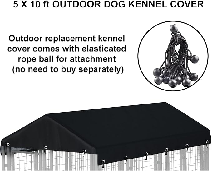 Replacement Outdoor Dog Kennel Cover 5'W x 10'L Made of 600D Waterproof Oxford Cloth- Black (Sold only Kennel Cover Without Frame)