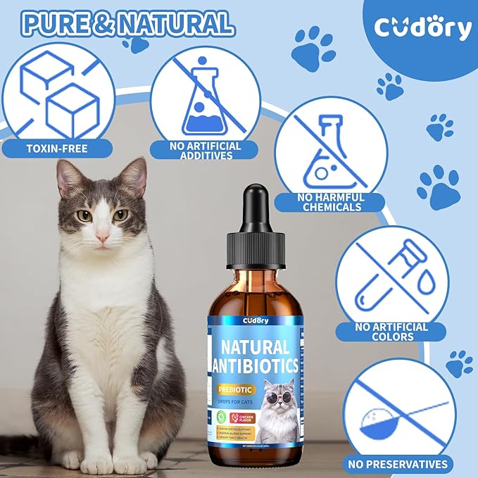 Natural Antibiotics for Cats, Cat Antibiotics Nutritional Supplements for Skin Issue, Itch Relief, Natural Herbal Supports for Cats All Breeds and Ages-Chicken Flavor | 2 fl oz