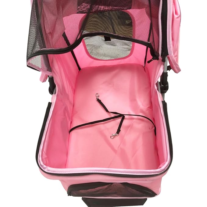 Critter Sitters 3-Wheel Jogging Dog Stroller with Storage Basket and Cup Holders, Modern and Stylish Pet Stroller for Medium Sized Animals up to 33 Pounds, Pink