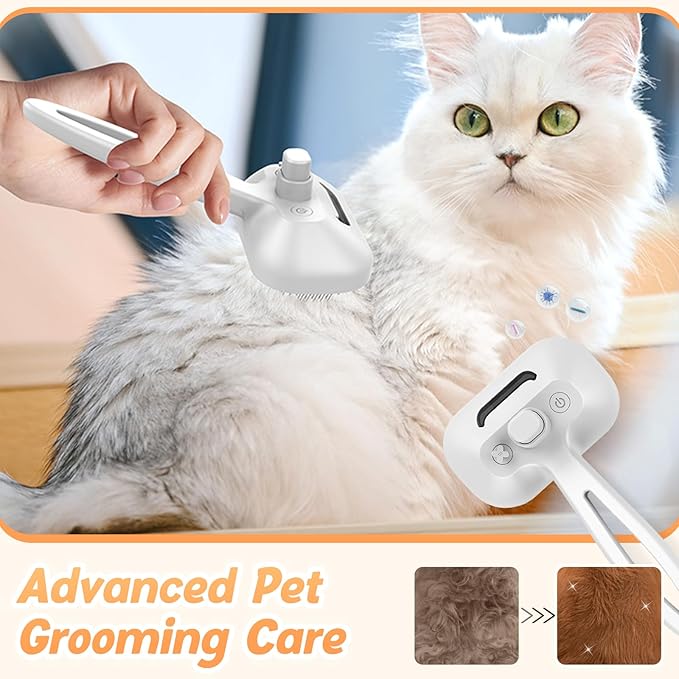 Pet Steam Brush Set for Dogs, 2025 New Self-Cleaning Pet Brush, Multi-Function Pets Hair Removal Brushes for Home Use, Portable Dog Cat Grooming Brushes for Pets Owners (White)