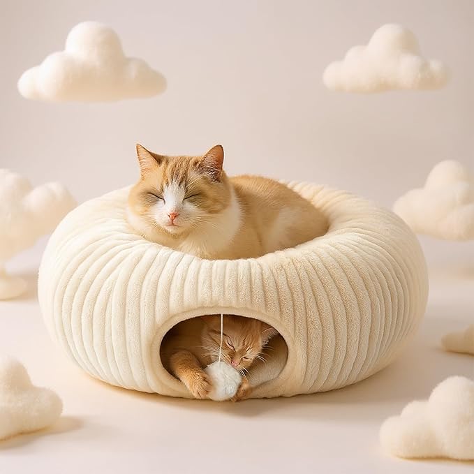 Cat Tunnel Bed with 40 Cat Toys, Collapsible Play Tunnel for Indoor Cats, Cat Tube for Kitten Puppy