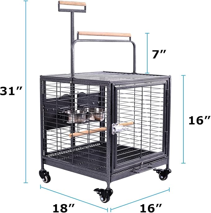 Travel Bird Cage, Easy to Wheel or Carry. Castor Wheels Included